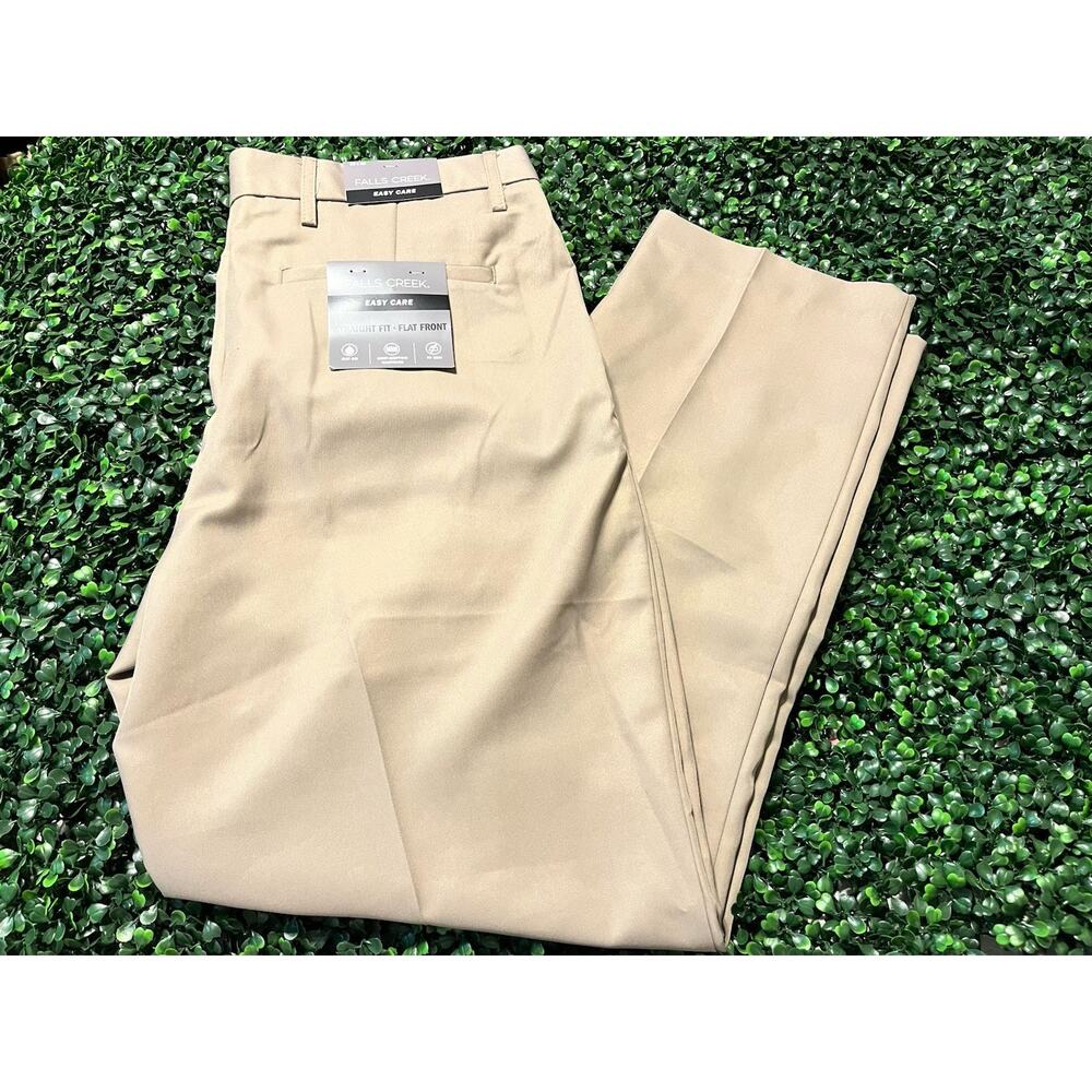 Falls Creek Men’s Pants 36x30 Straight Flat Front Khaki Casual Cotton Blend NWT